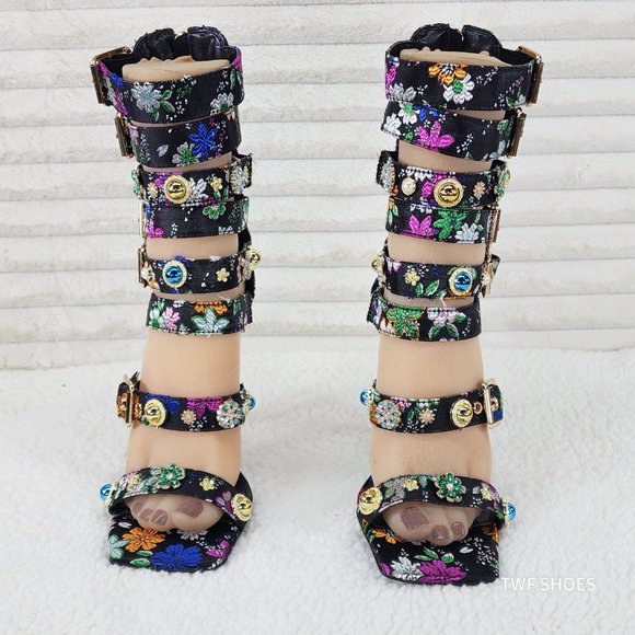 Floral Multi-Color Strappy Heels - Picture 13 of 14